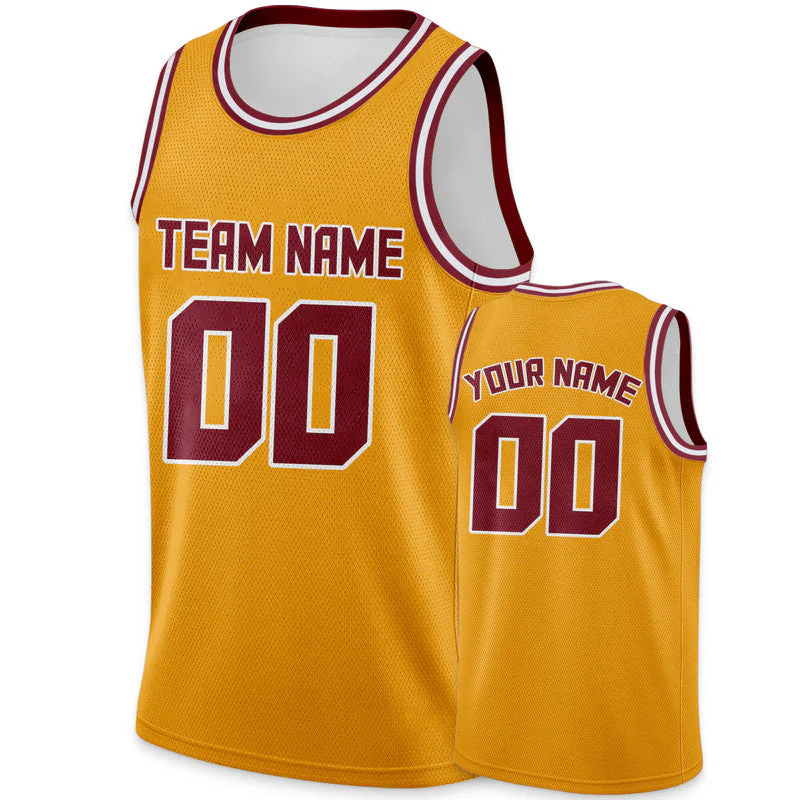Custom Gold Crimson Round Neck Rib-Knit Basketball Jersey