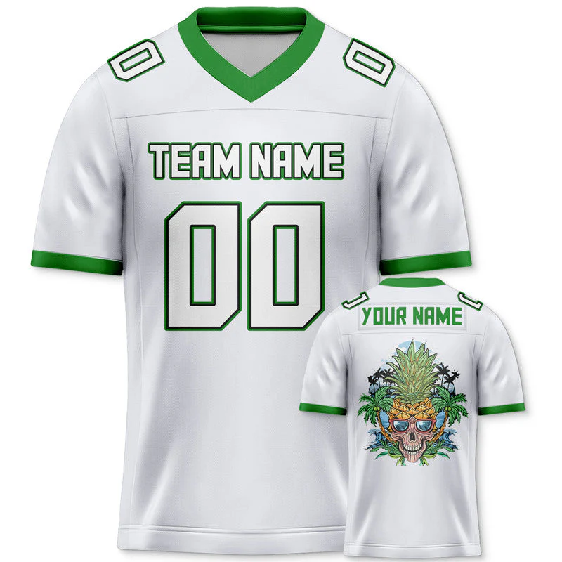 Custom White Kelly Green-Gold Authentic Skull Pineapple Head Football Jersey