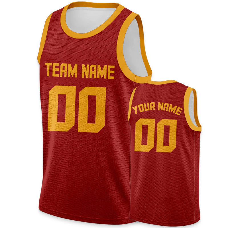 Custom Red Gold Round Neck Rib-Knit Basketball Jersey