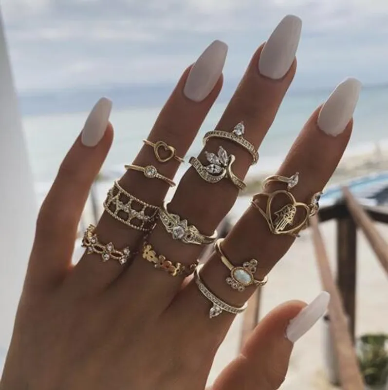 Coin Cross Rhinestone Love Ring Set