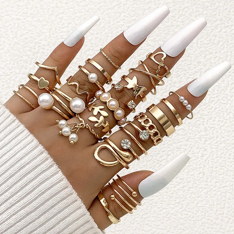 Coin Cross Rhinestone Love Ring Set