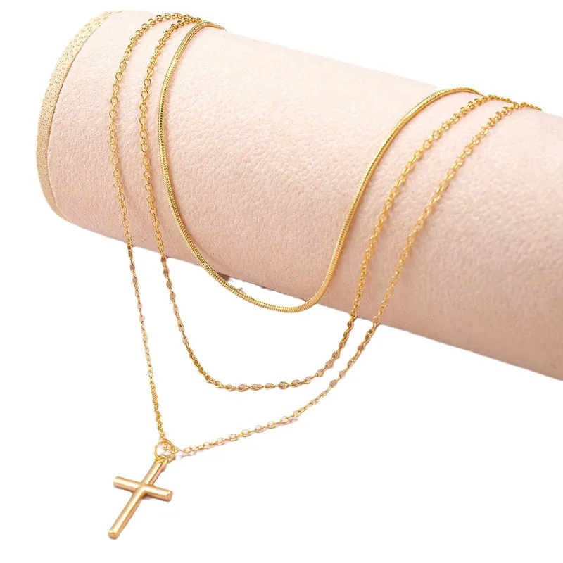 Elegant Triple-Layer Cross Pendant Necklace