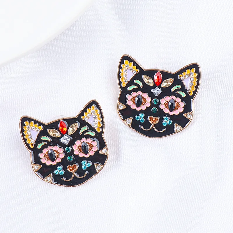 Vibrant Black Cat Stud Earrings