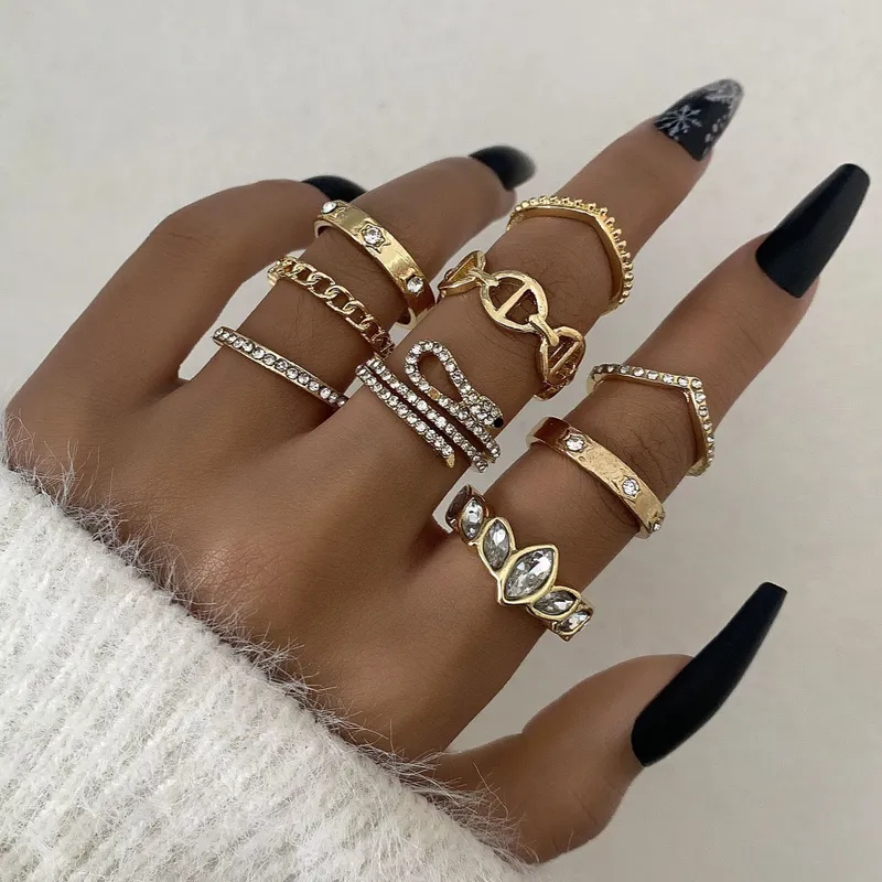 Coin Cross Rhinestone Love Ring Set
