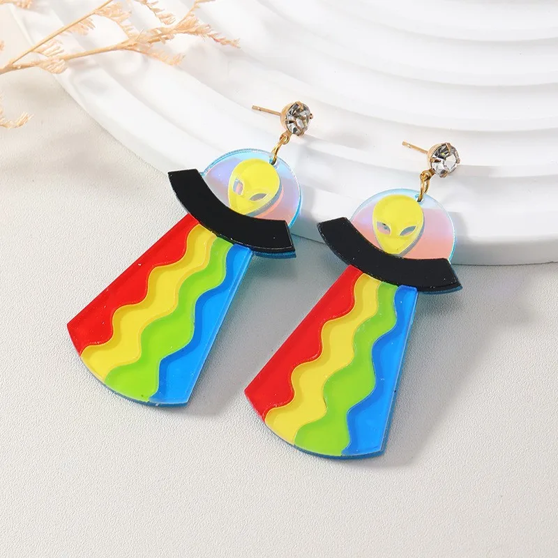 Vibrant Alien Ufo Acrylic Drop Earrings