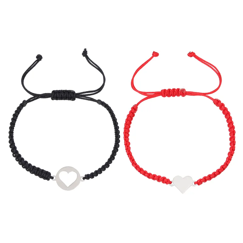 Minimalist Couple Bracelet Set With Heart Charms