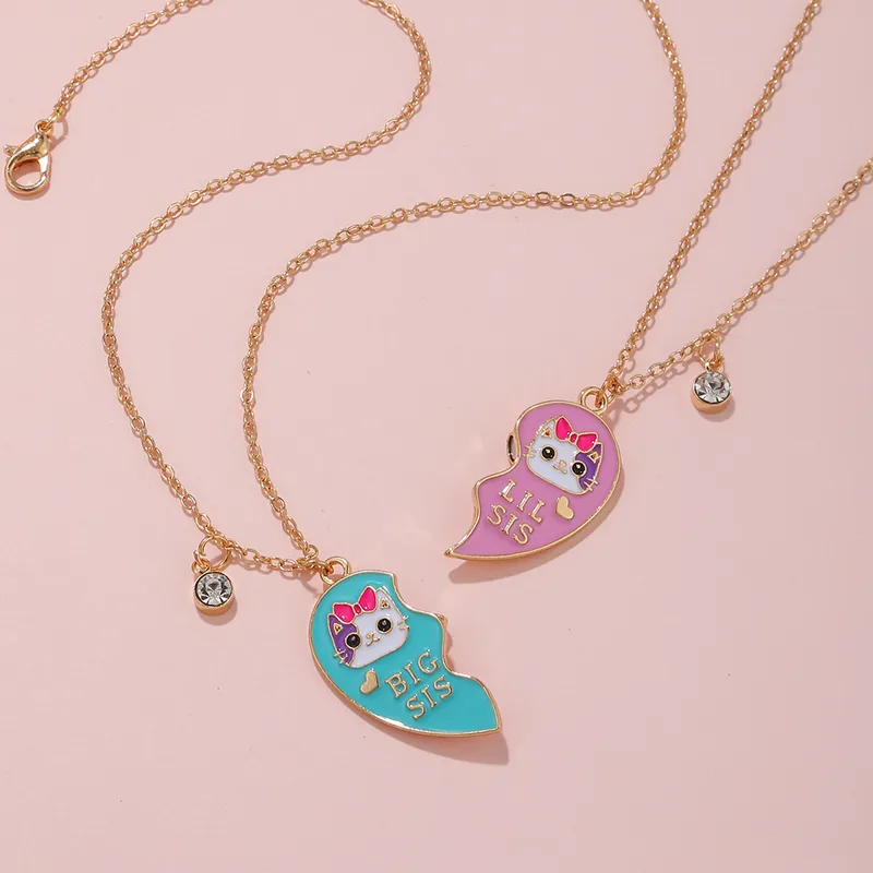 Charming Big Sis & Lil Sis Cat Pendant Necklace Set