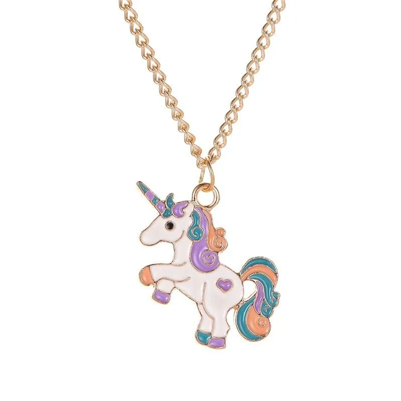Colorful Cartoon Unicorn Pendant Necklace