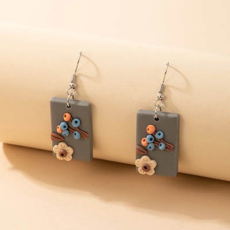 Bohemian Floral Rectangle Drop Earrings
