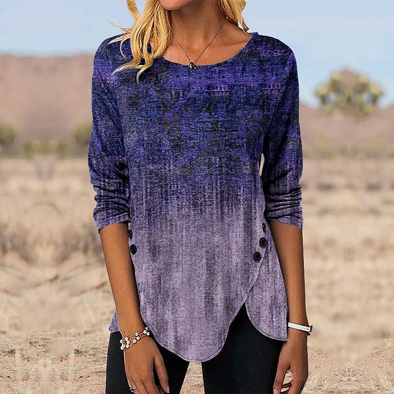 Print Tunic Ethnic Long Sleeve Tee