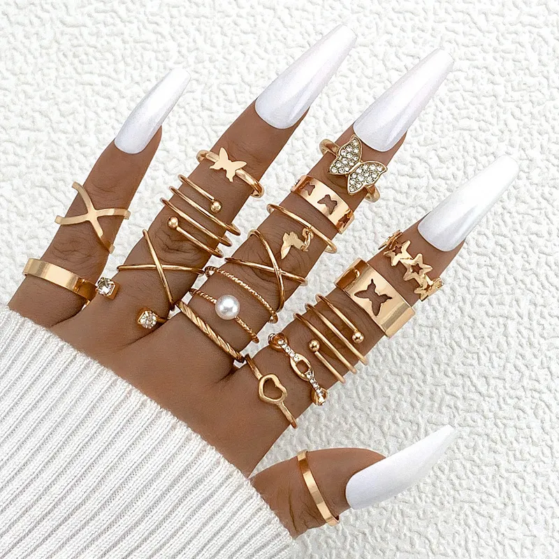 Coin Cross Rhinestone Love Ring Set