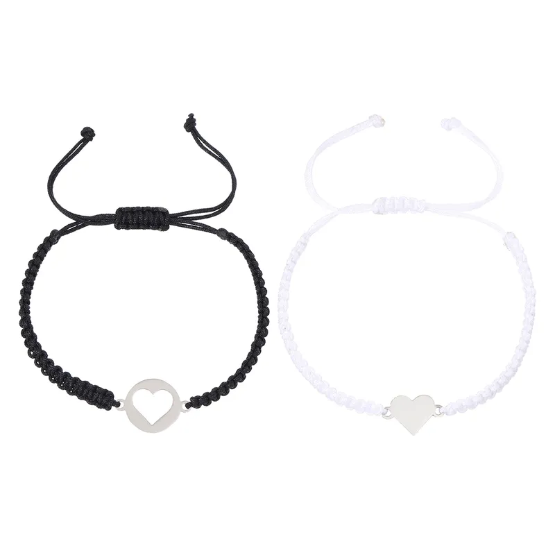 Minimalist Couple Bracelet Set With Heart Charms