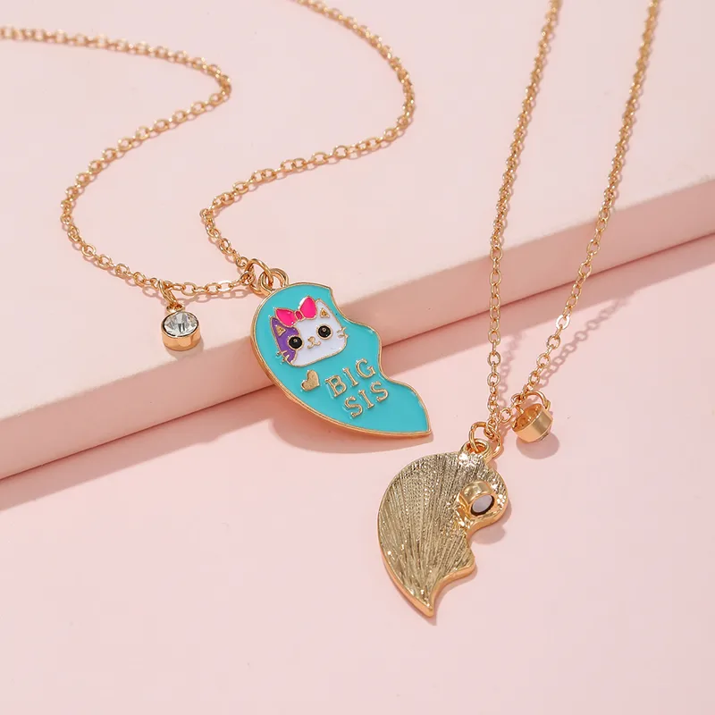 Charming Big Sis & Lil Sis Cat Pendant Necklace Set