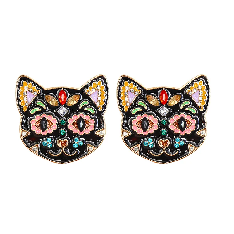 Vibrant Black Cat Stud Earrings