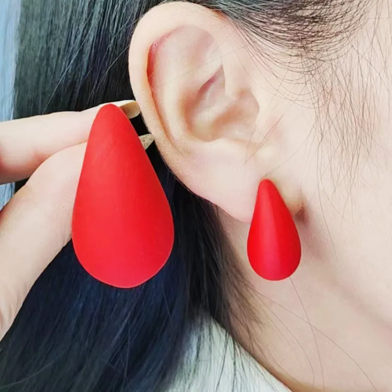 Matte Red Teardrop Stud Earrings