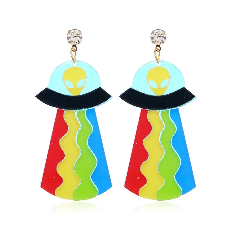 Vibrant Alien Ufo Acrylic Drop Earrings
