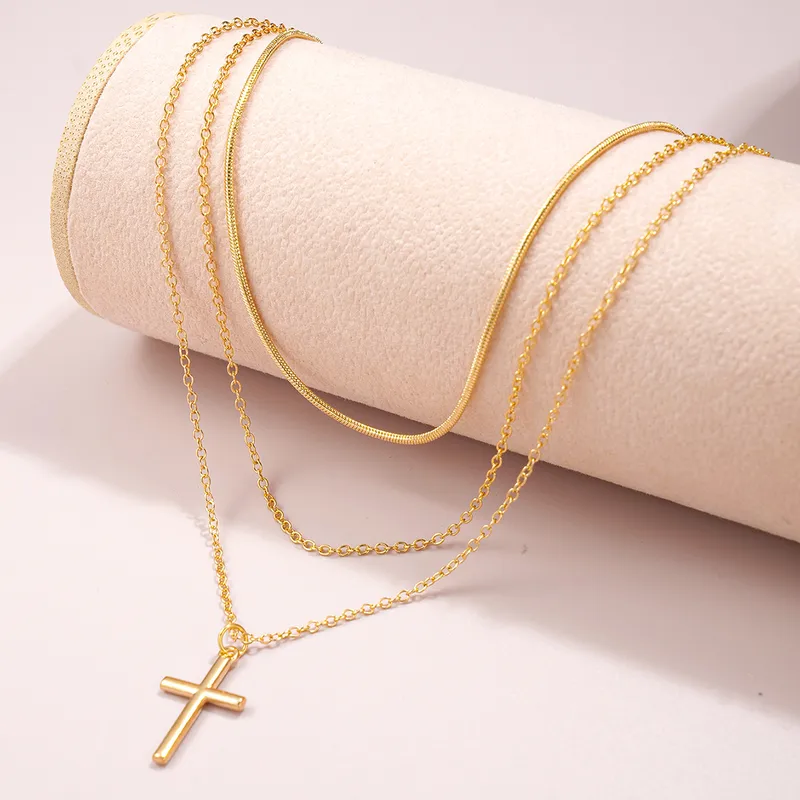 Elegant Triple-Layer Cross Pendant Necklace