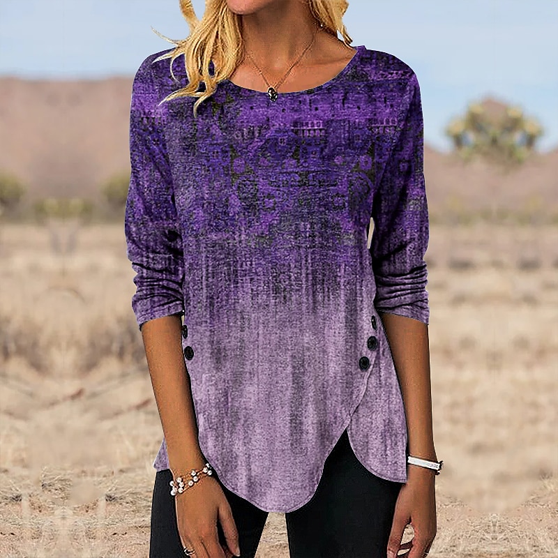 Print Tunic Ethnic Long Sleeve Tee