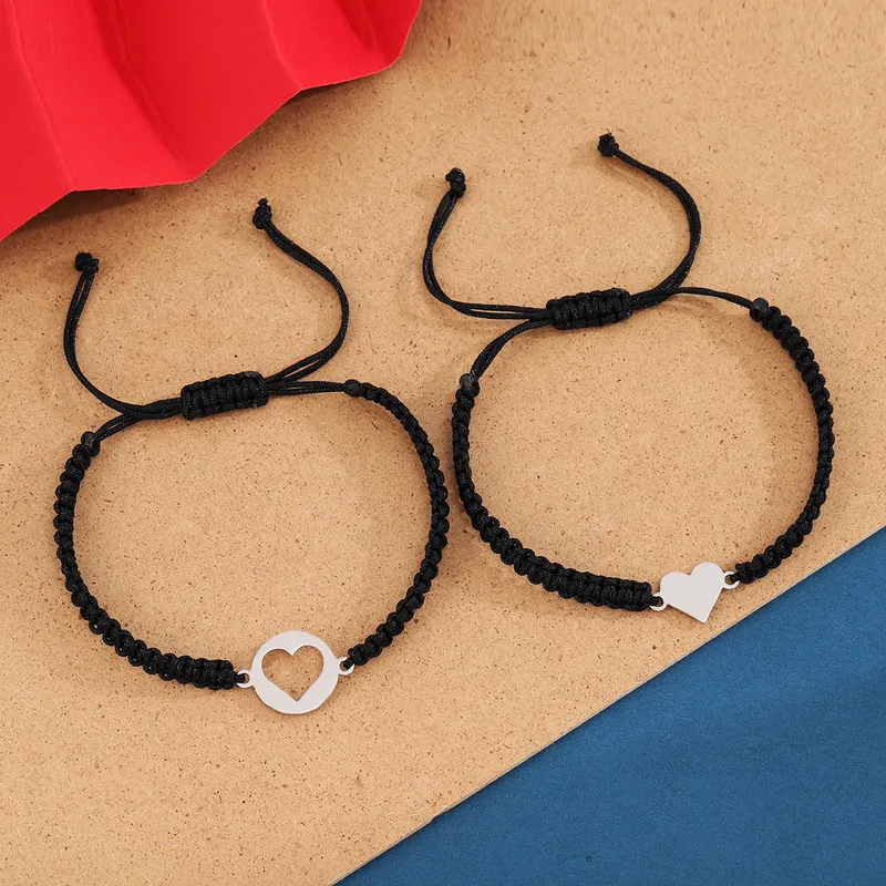 Minimalist Couple Bracelet Set With Heart Charms
