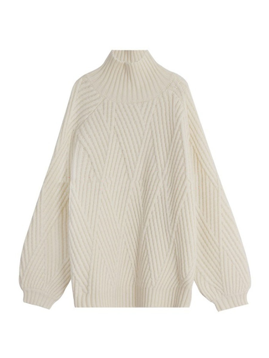 Cable Knit Turtleneck Sweater Black & White Soft Winter Top