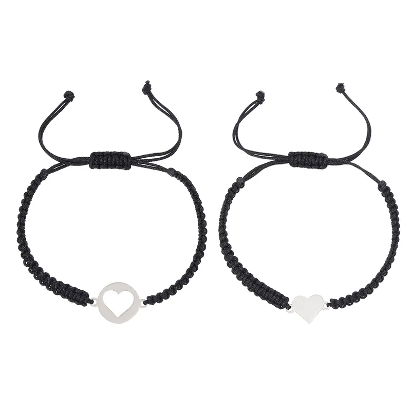 Minimalist Couple Bracelet Set With Heart Charms