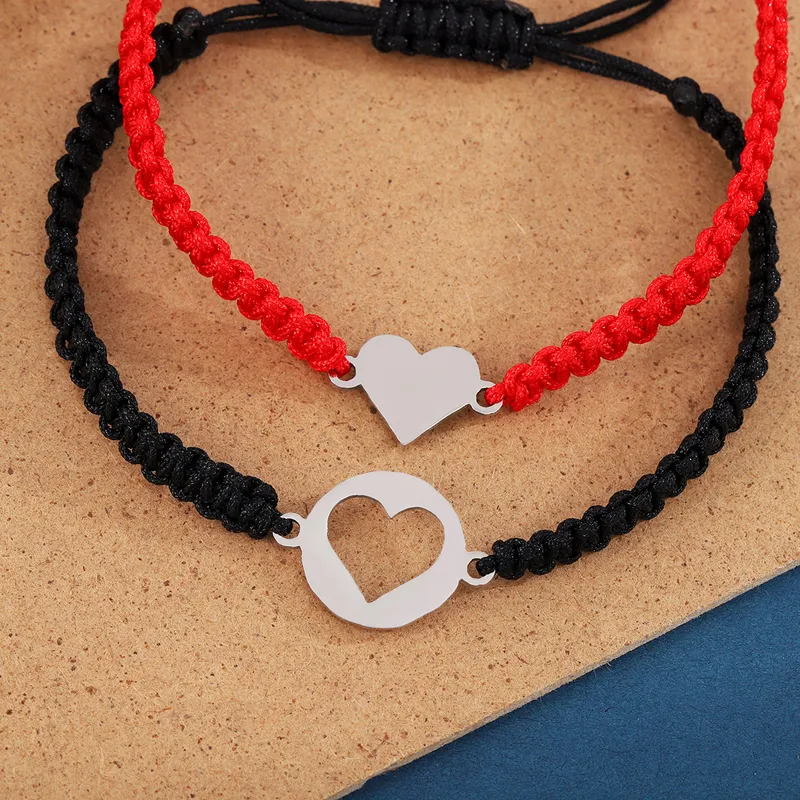 Minimalist Couple Bracelet Set With Heart Charms