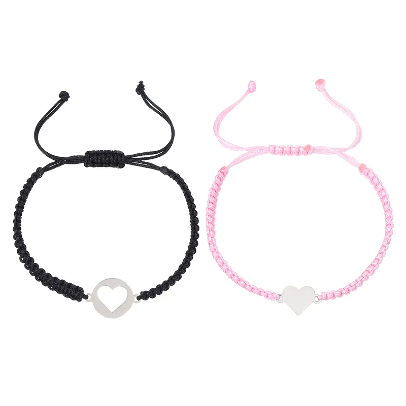 Minimalist Couple Bracelet Set With Heart Charms