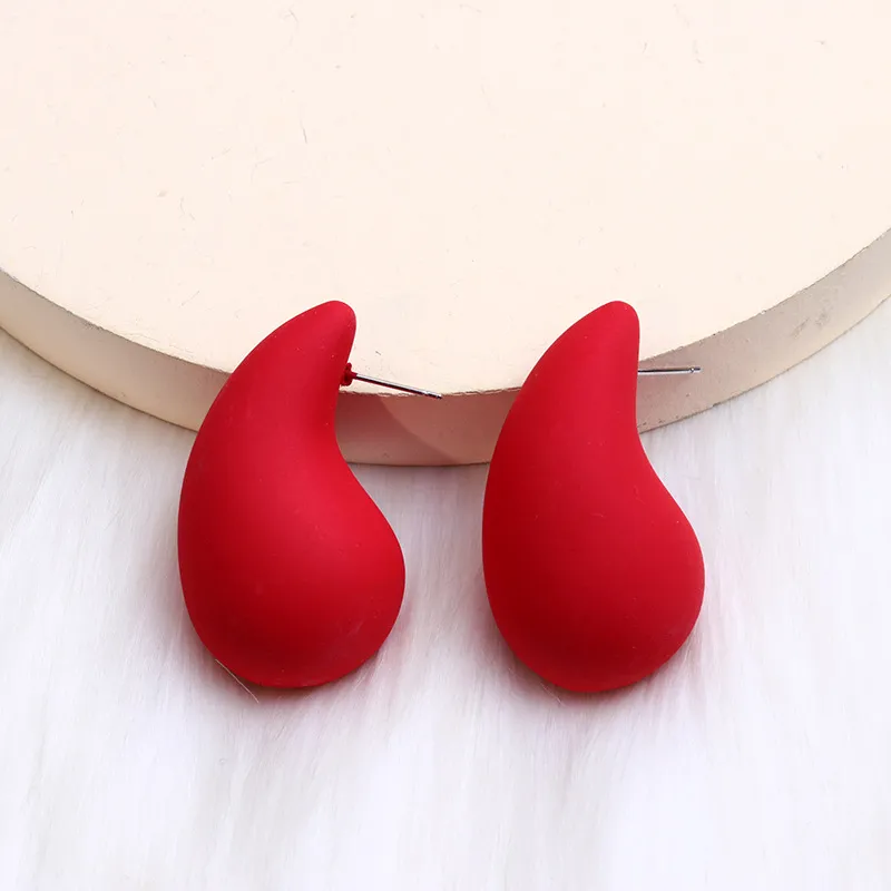 Matte Red Teardrop Stud Earrings