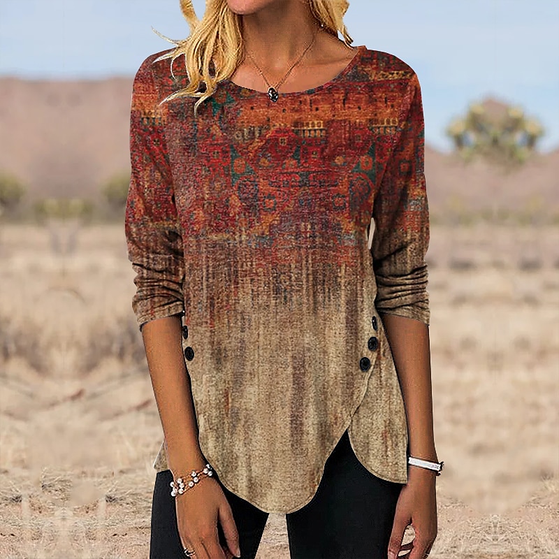 Print Tunic Ethnic Long Sleeve Tee