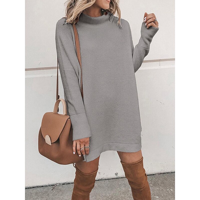 Oversized Turtleneck Sweater Dress Black & White Winter Essential