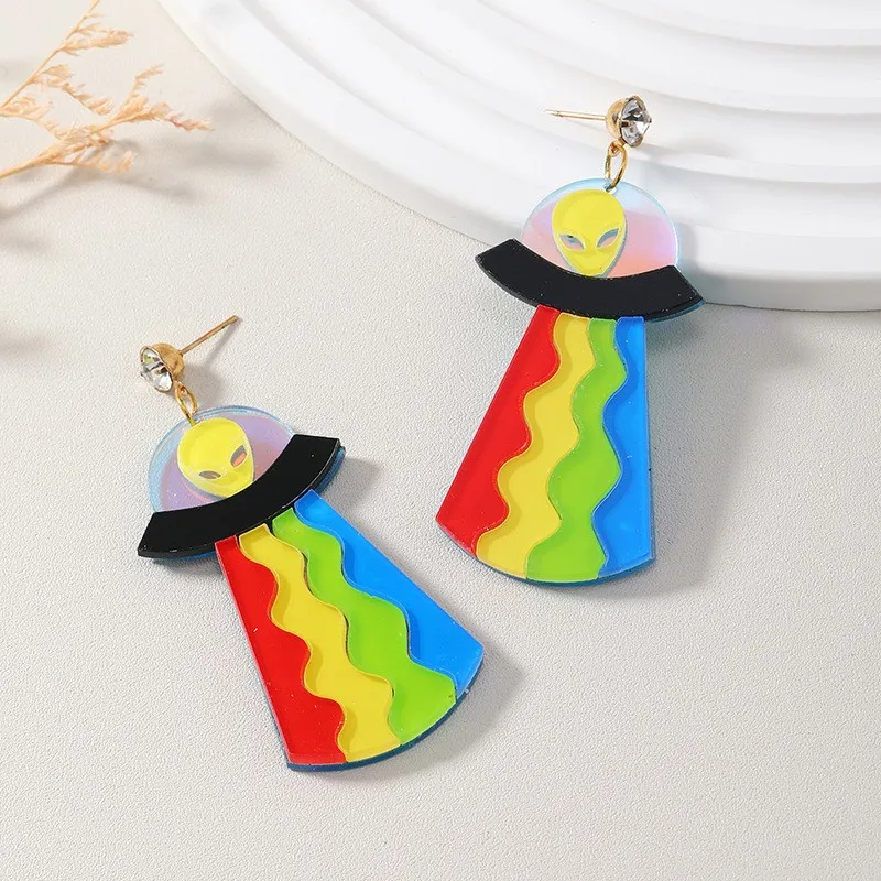 Vibrant Alien Ufo Acrylic Drop Earrings