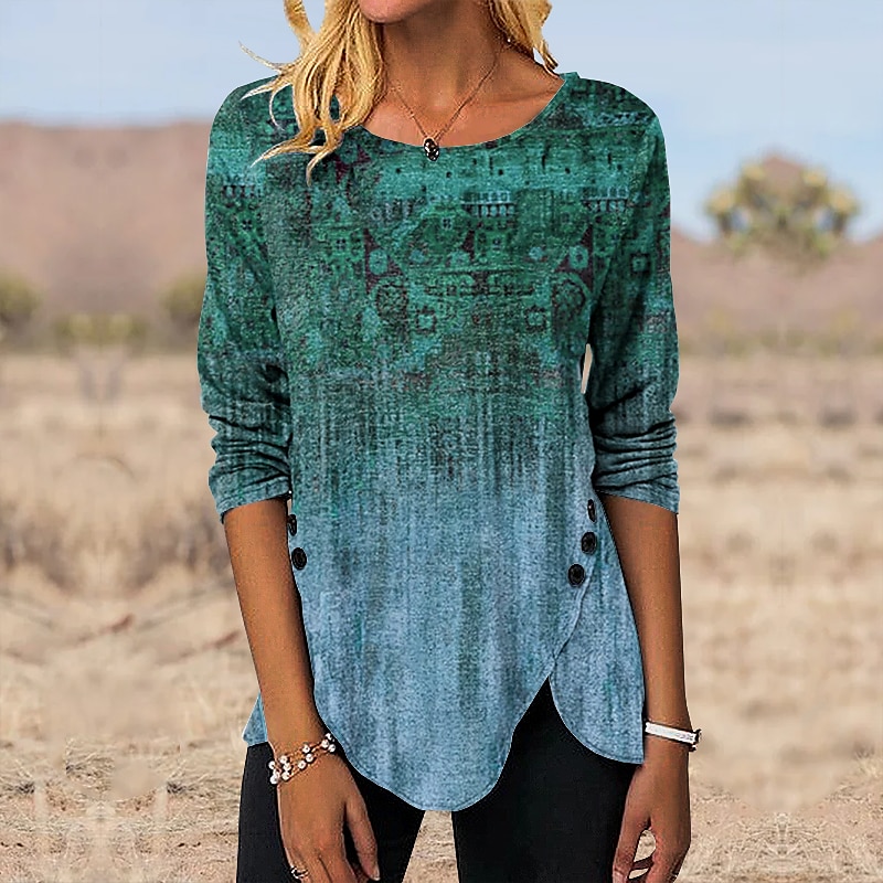 Print Tunic Ethnic Long Sleeve Tee