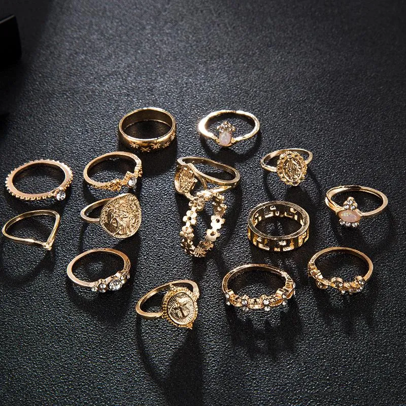 Coin Cross Rhinestone Love Ring Set