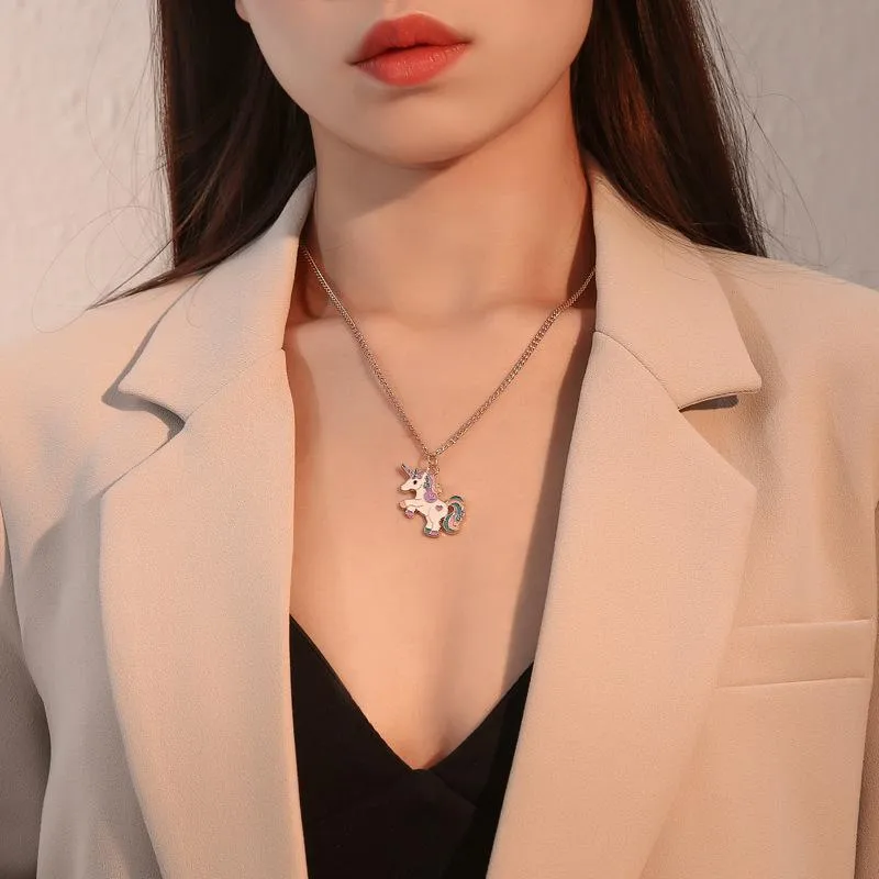 Colorful Cartoon Unicorn Pendant Necklace