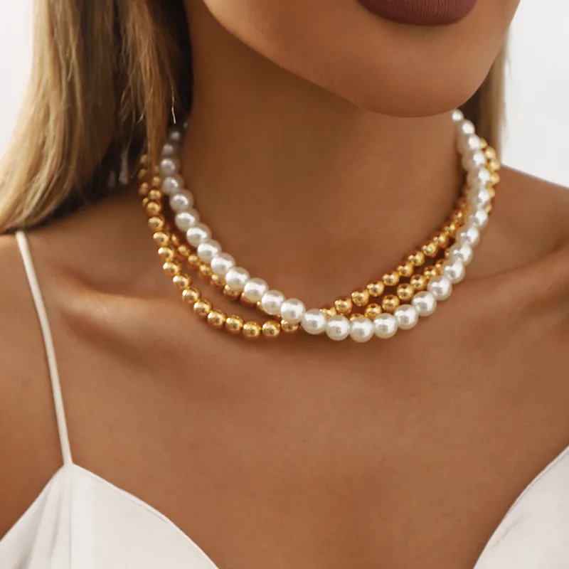 Elegant Layered Pearl & Gold Bead Necklace
